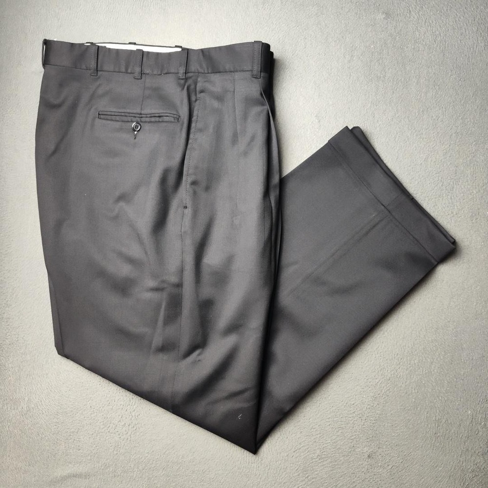 Mark Shale Dress Pants Mens 37x30 Black 100% Wool Pleated Front Cuffed Trousers